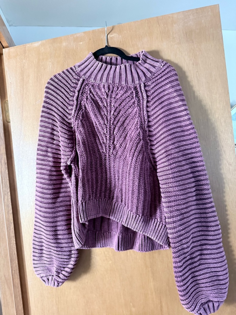 bohme Dusty Mauve Cable & Rib Mock Neck Sweater